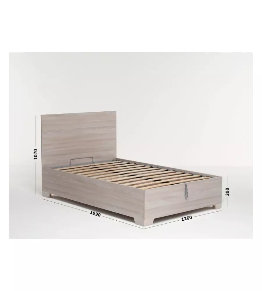 LETTO PIAZZA E MEZZA CONTENITORE CON PIEDINI "HI BOX" OLMO NATURALE 120X190 CM